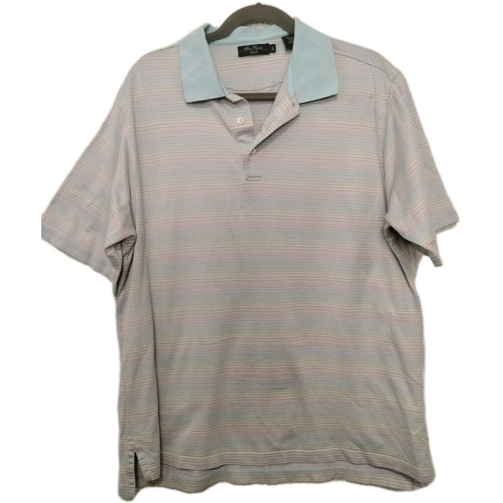 ALAN FLUSSER MEN'S SHIRT LARGE STRIPED POLO GOLF DOUBLE MERCERIZED COTTON 0093